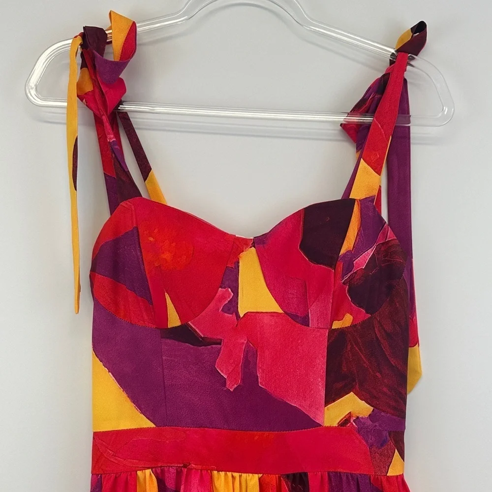 Louise James Boutique Abstract Print Tiered Maxi Dress Boho Sundress M